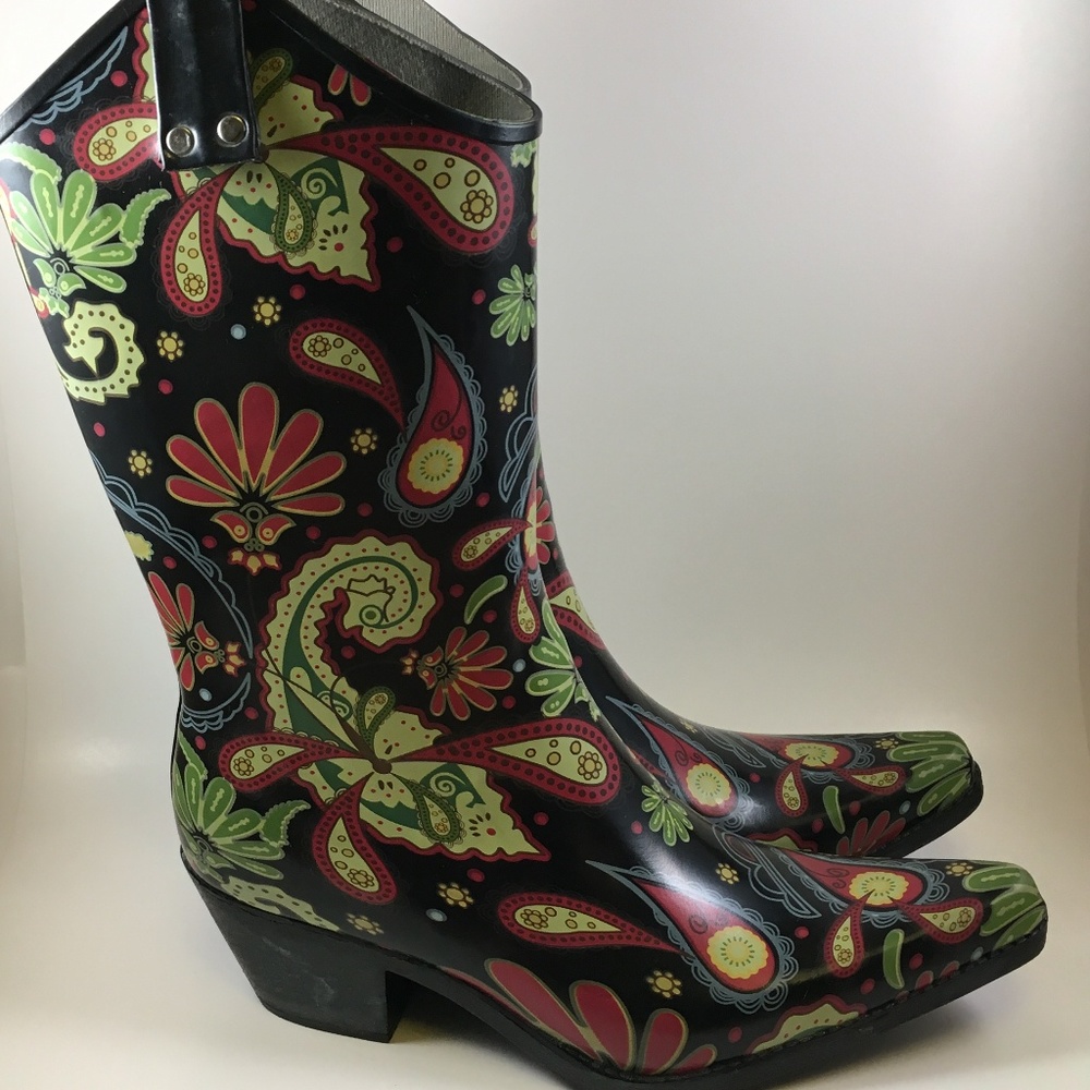 Nomad Cowgirl Rain Boots Floral Size 8 EUC